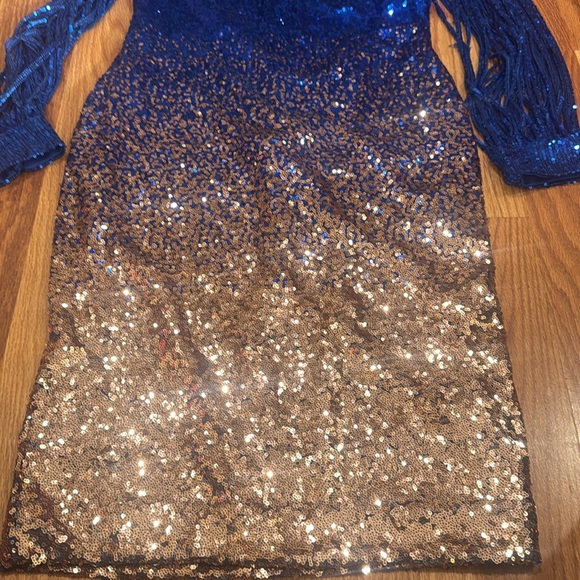Stunning Blue and Brown Sequin Midi Dress - Picture 7 of 8